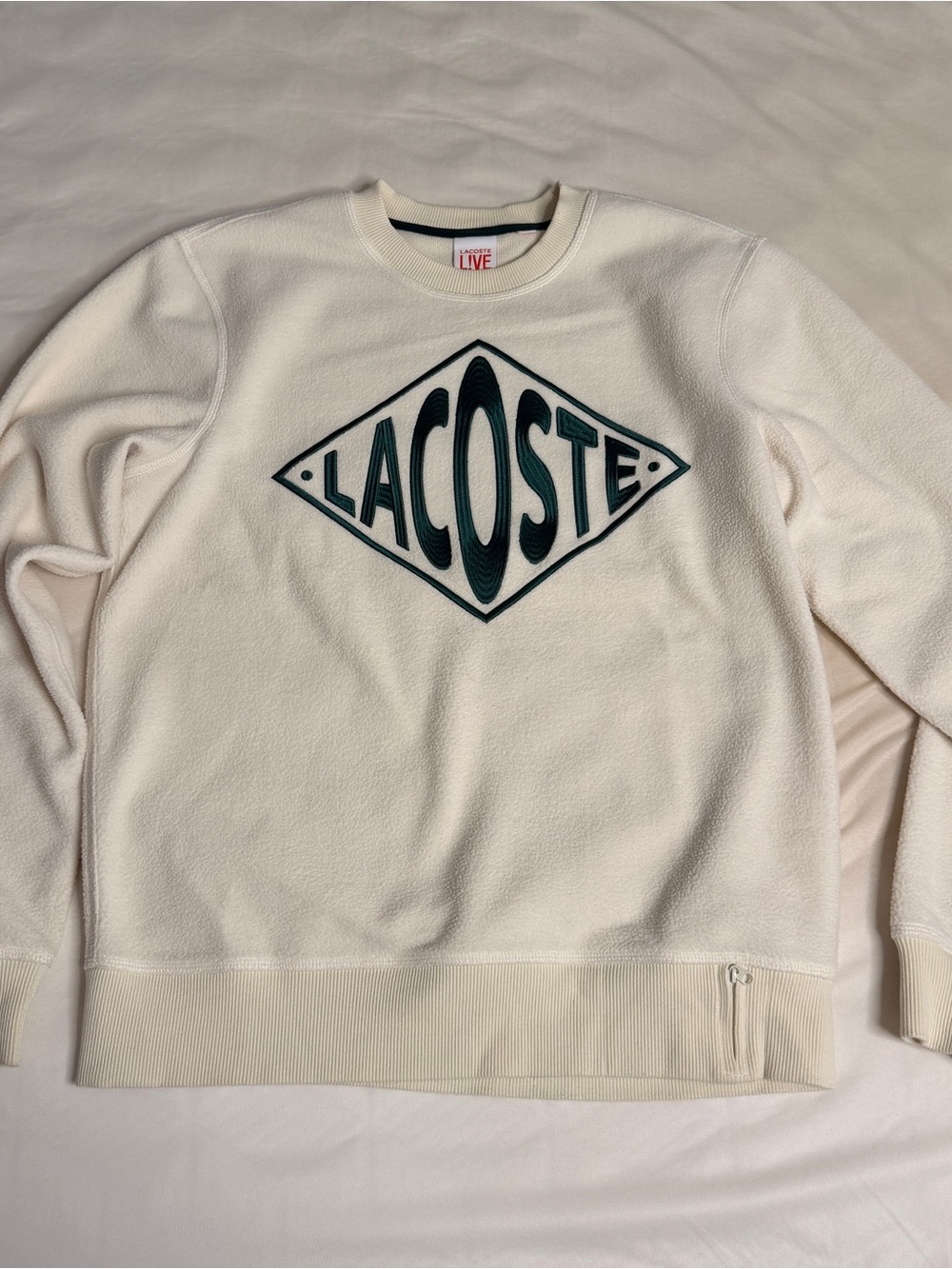 Lacoste Men's Cream Crewneck with Dark Green Logo